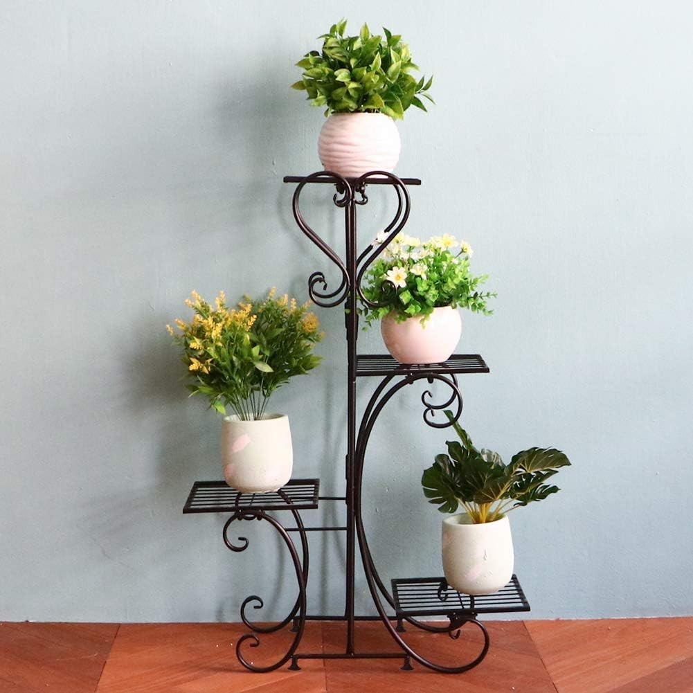 4-Tier Metal Plant Stand, Indoor Outdoor Flower Shelf, Space-Saving Garden Rack