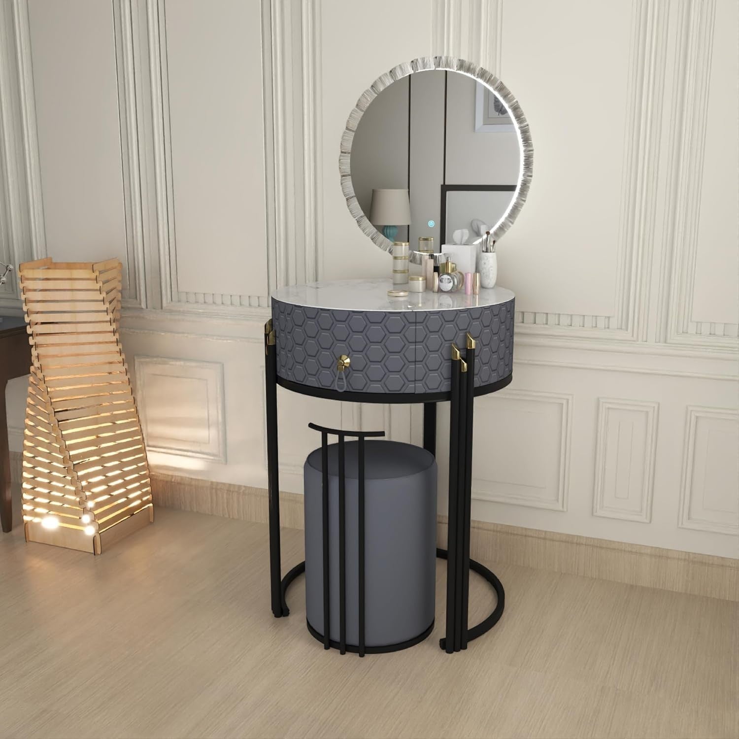 Dressing Table Mirror 7 Drawers Makeup Vanity Set Stool Bedroom Furniture