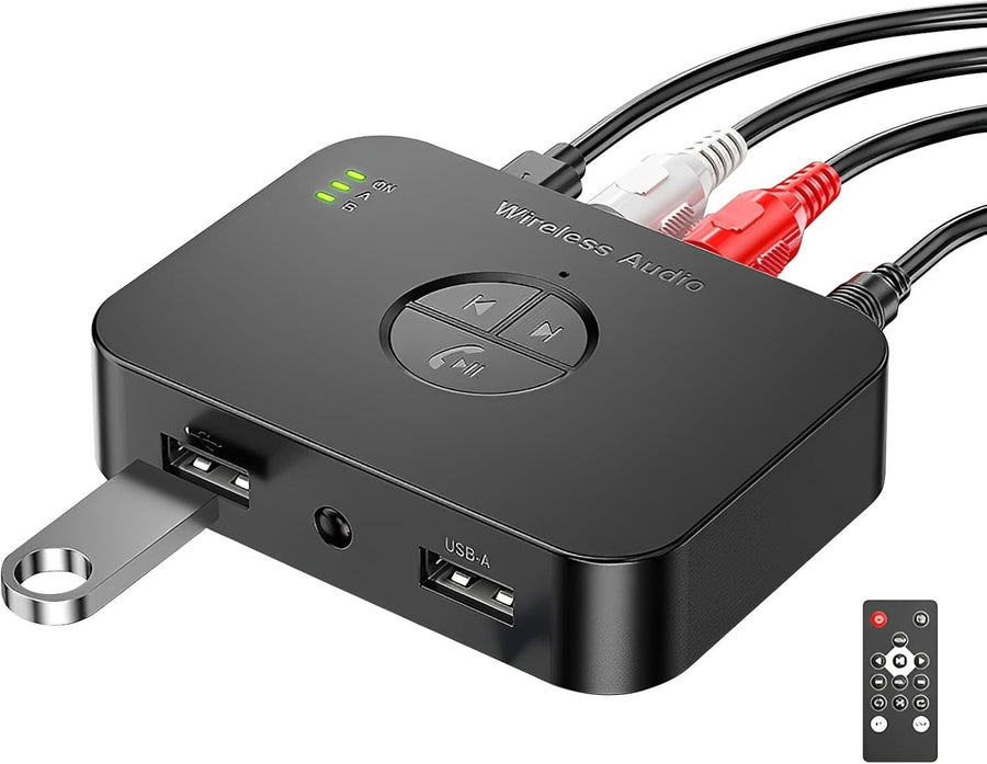 Bluetooth 5.4 Receiver Adapter HiFi Audio RCA AUX Low Latency Remote