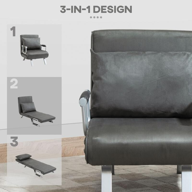2-Seater Recliner Chair Sofa Bed – Adjustable Dark Grey Sleeper Seat w/ Pillow