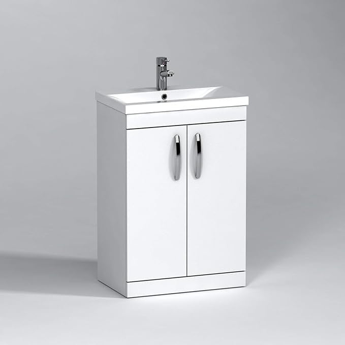 500mm White Bathroom Vanity Unit with Basin Sink 2 Door Floor Standing Storage