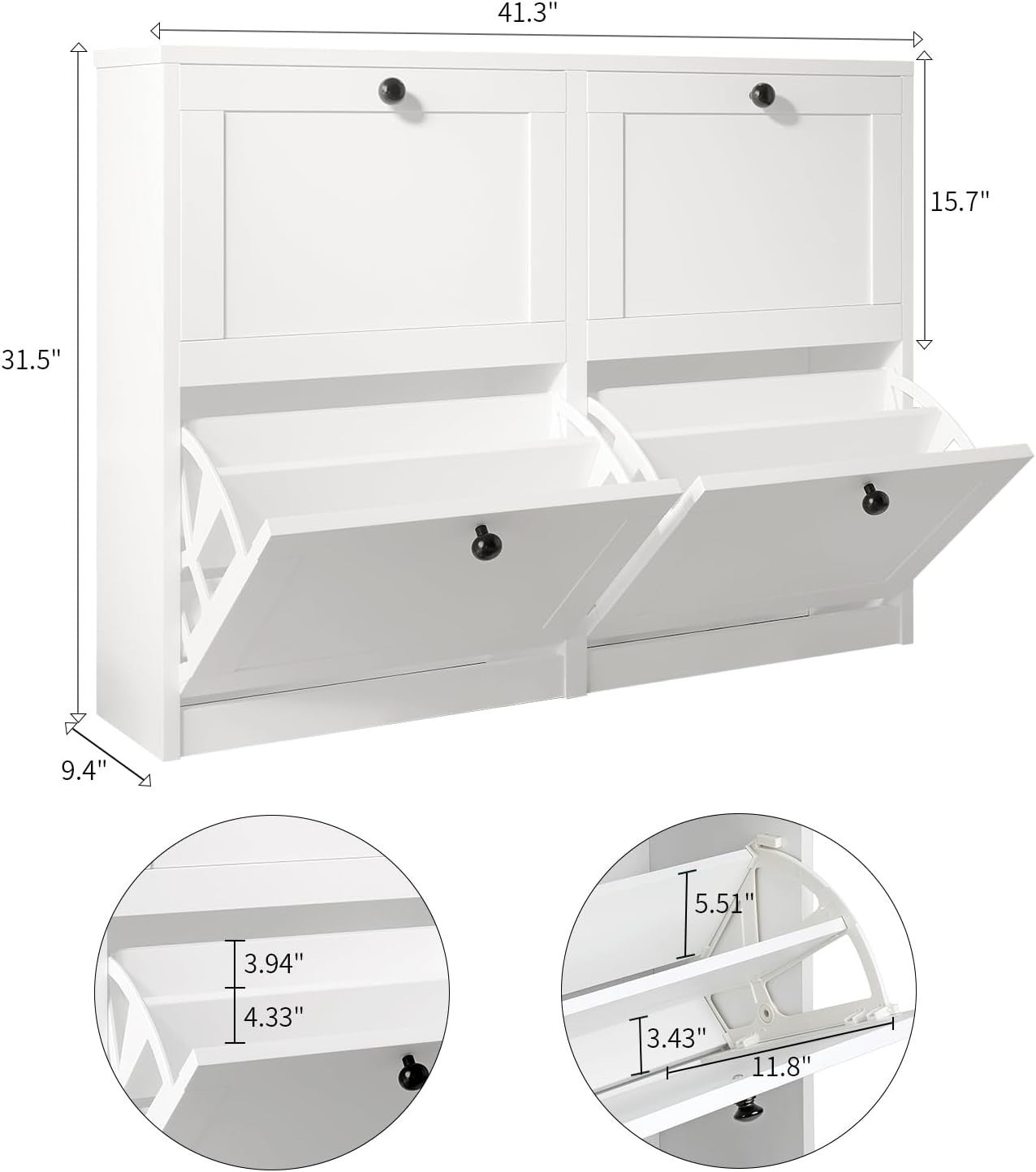 White 4-Drawer Shoe Cabinet Cupboard w/ Adjustable Shelf & Anti-Tip 105cm