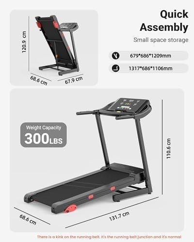Foldable Incline Treadmill 3HP Motor 300LBS Shock Absorbing 15 Programs