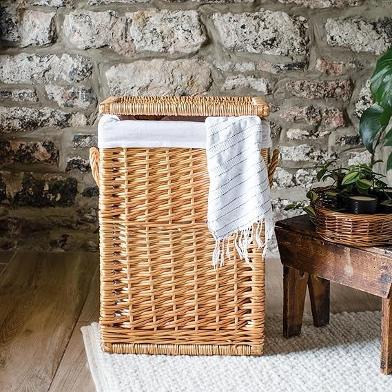 Large Wicker Laundry Basket with Lid & Removable Lining | Natural Willow