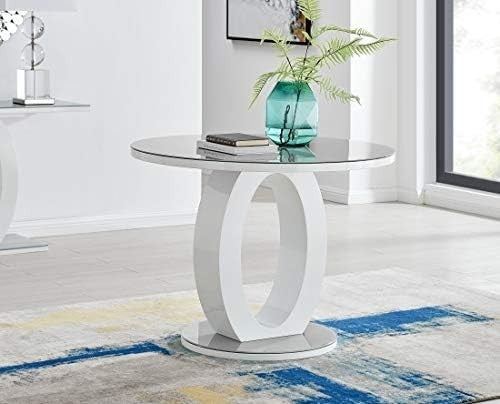 Round High Gloss Glass Dining Table Modern Grey White 100cm Space Saving Table