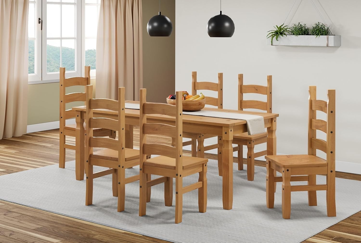 Solid Pine 6ft Rustic Dining Table & 6 Chairs - Easy Home Assembly, Antique Wax