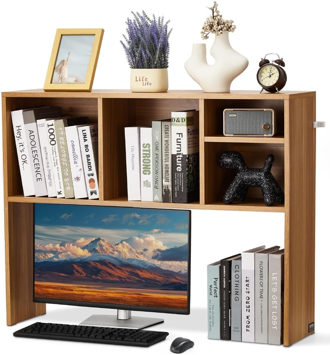 Wood Colour Desktop Bookshelf 94cm Desk Hutch Organizer 1-Tier Storage Rack