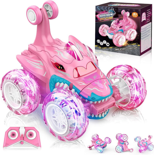 Shark LED RC Stunt Car 360° Flip Toy – Monster Truck Gift for Girls 5–7