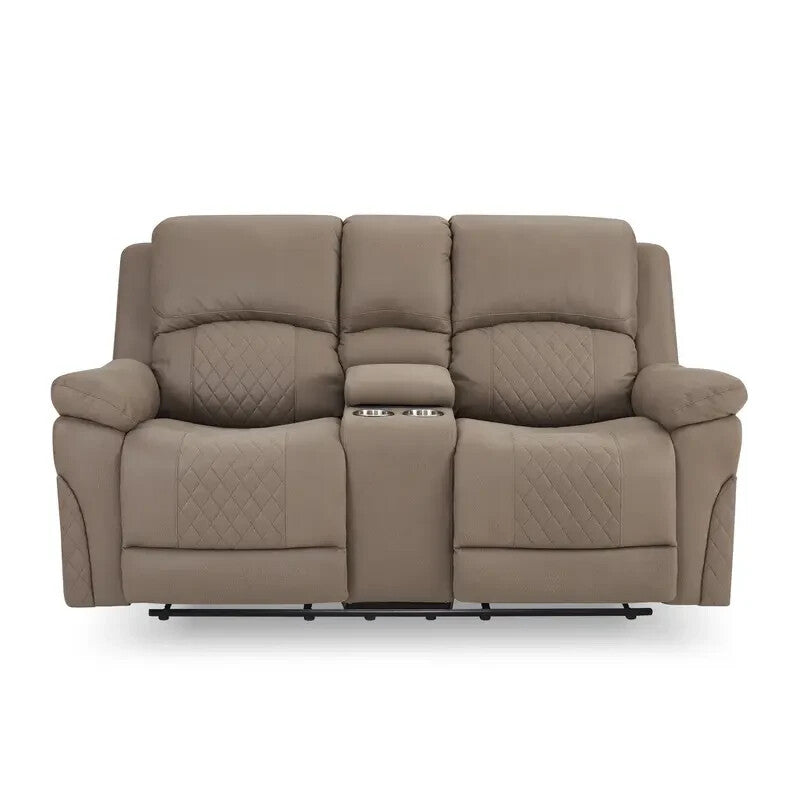 2 Seater Recliner Sofa Air Leather Brown Manual Couch Cupholder Storage