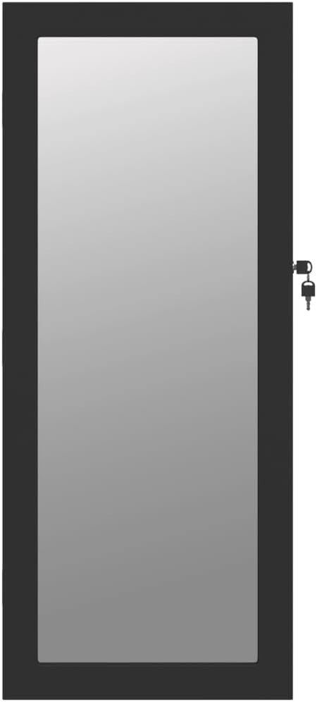 LED Wall Mounted Jewelry Cabinet Mirror Lockable Storage Organizer Black