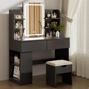 Modern Black Dressing Table Vanity LED Mirror Stool Storage Makeup Desk Wood