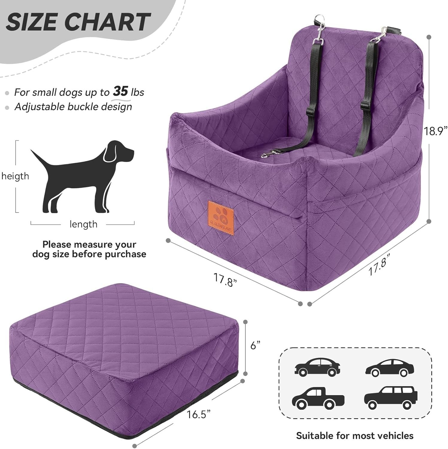 Memory Foam Dog Car Booster Seat Washable Travel Bed Safety Belts