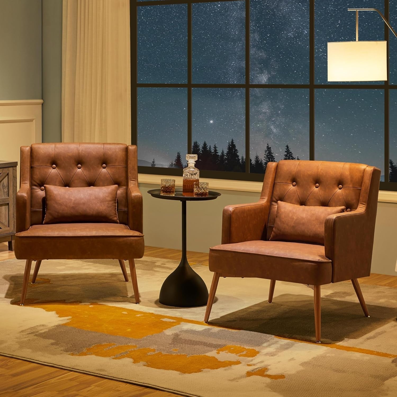 Brown PU Leather Accent Chair Lounge Tub Armchair with Cushion Retro