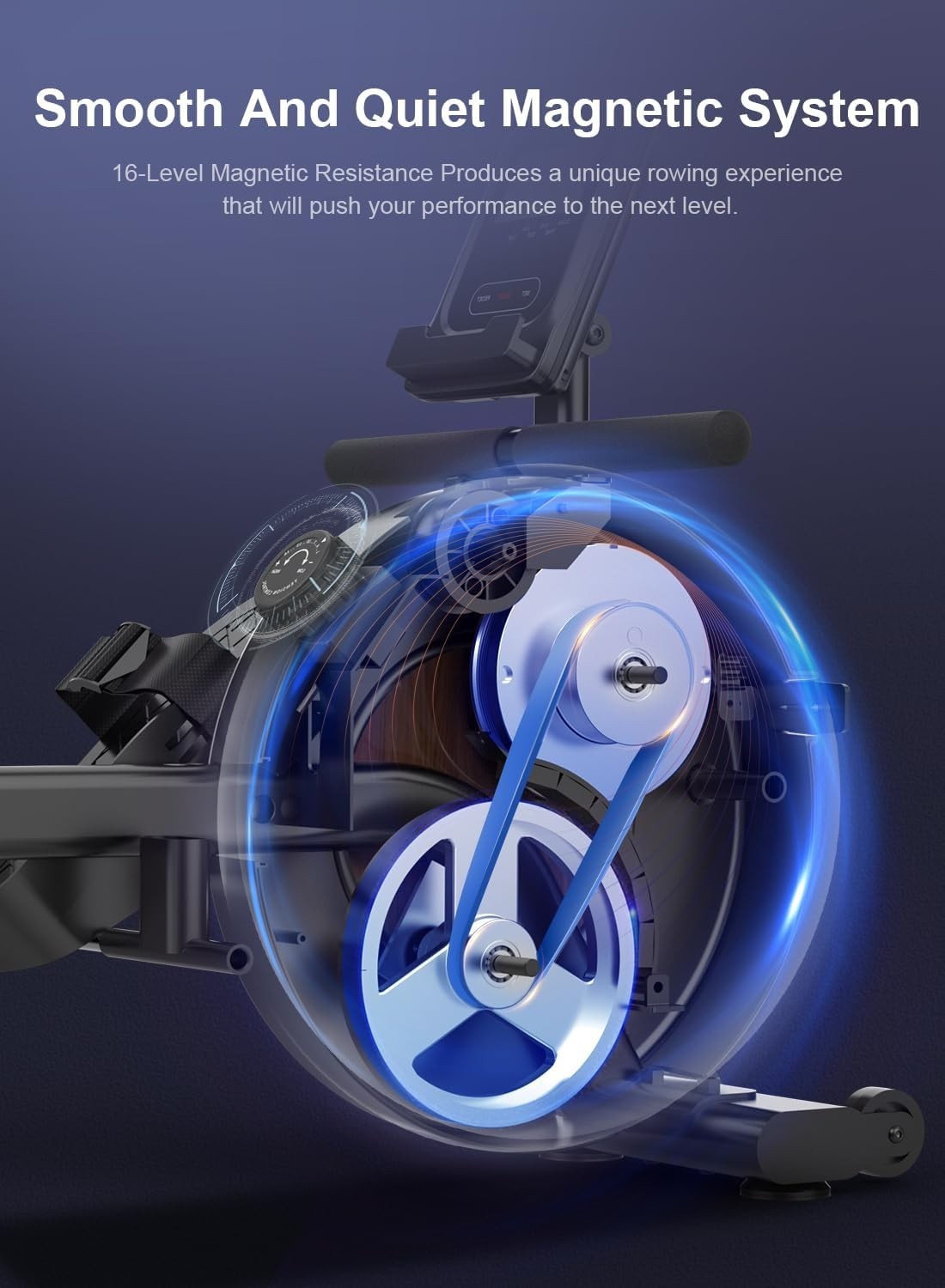 Magnetic Rowing Machine 16-Level Quiet Resistance Dual Rail LCD App 130KG