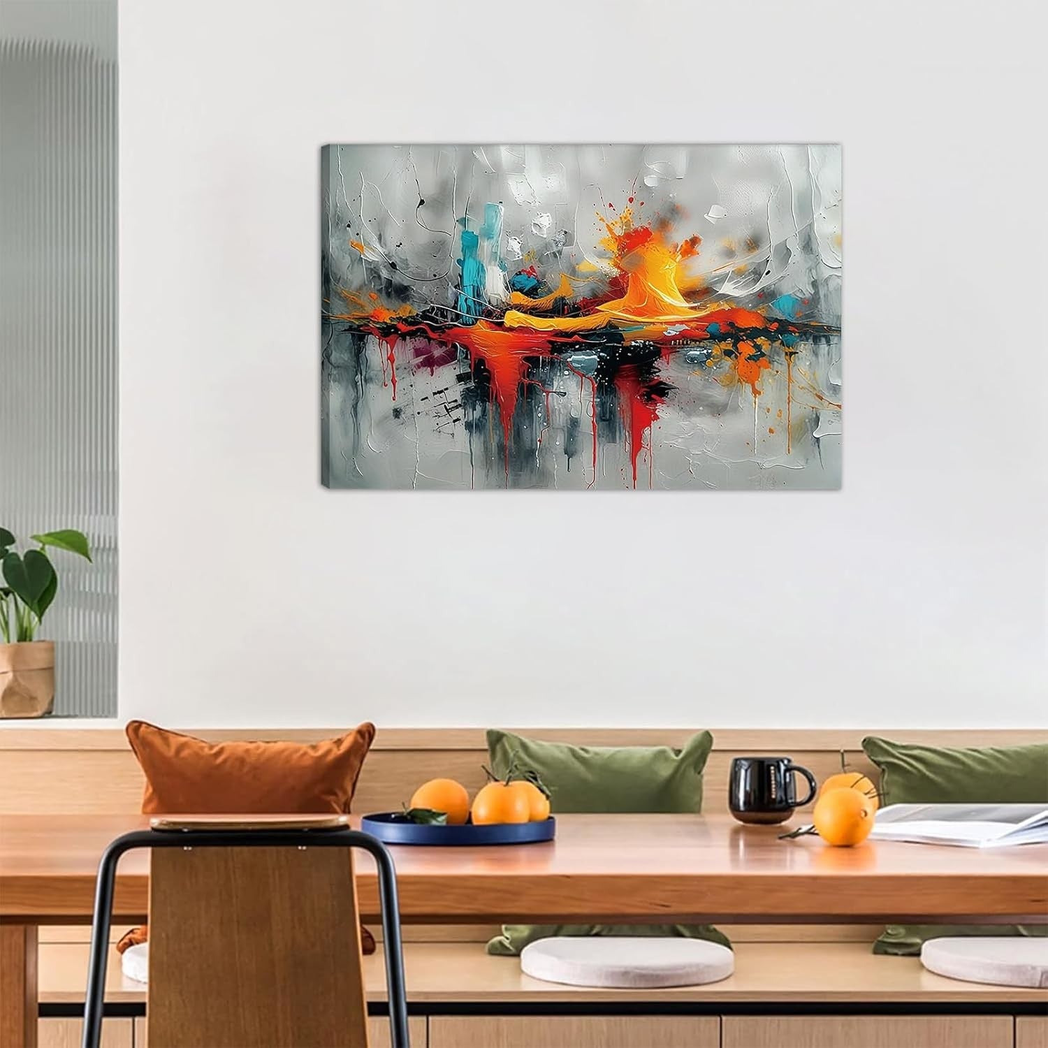 Abstract Canvas Wall Art Blue Orange Modern Framed Painting 59x39cm Home Decor