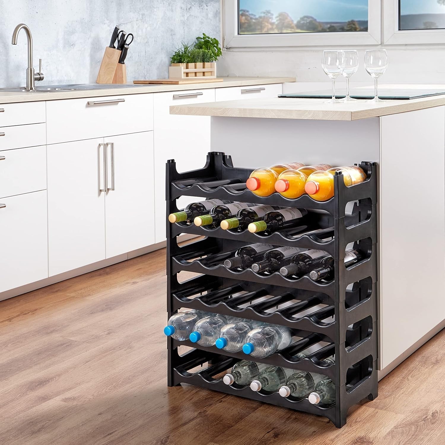 Stackable Wine Bottle Rack 36 Bottle Storage Organizer Modular Plastic Shelving