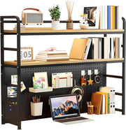 2-Tier Desktop Bookcase Metal/MDF Desk Organizer Shelf 90cm Black