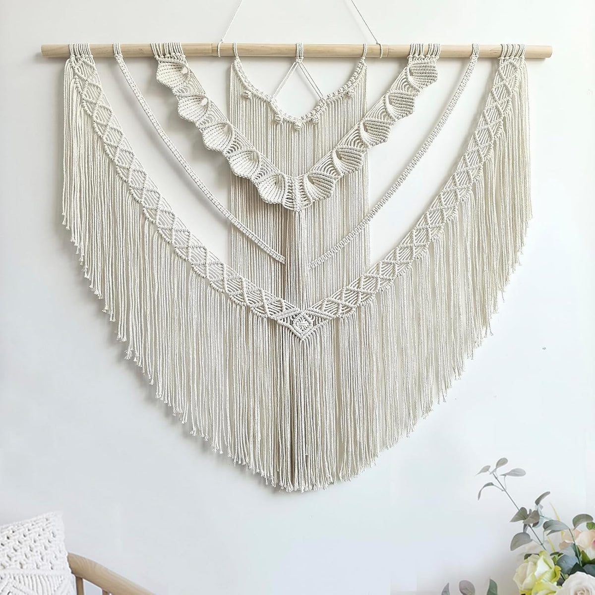 Large Boho Macrame Wall Hanging Cotton Tapestry Decor beige-shells