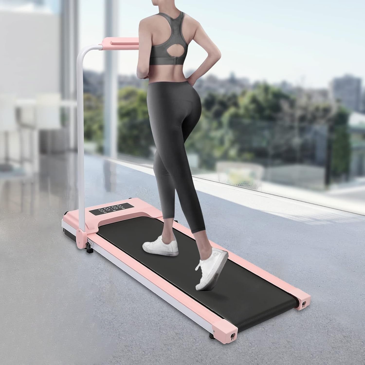 Folding Treadmill Walking Pad 500W Home Office Fitness LED Display Pink