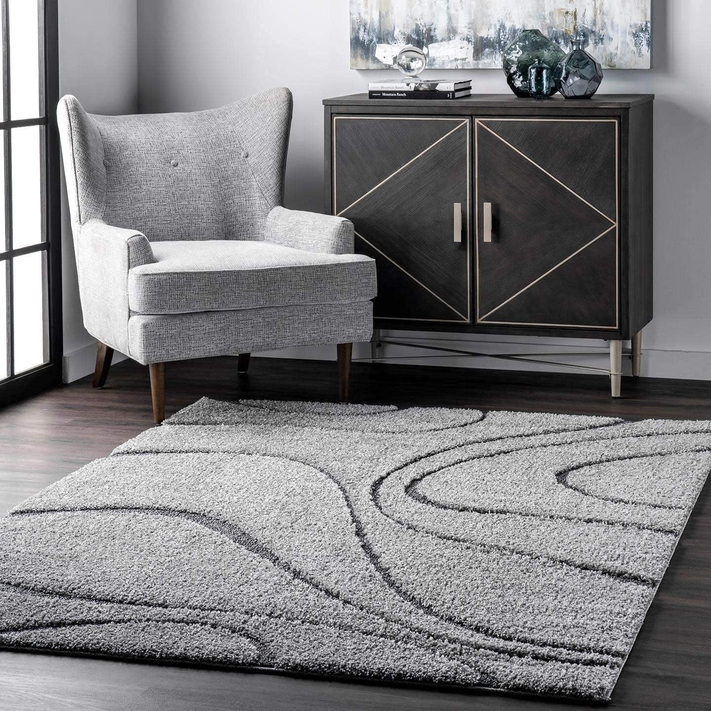 Grey Shaggy Area Rug 160x230cm Thick Pile Anti Slip Modern Living Room Carpet