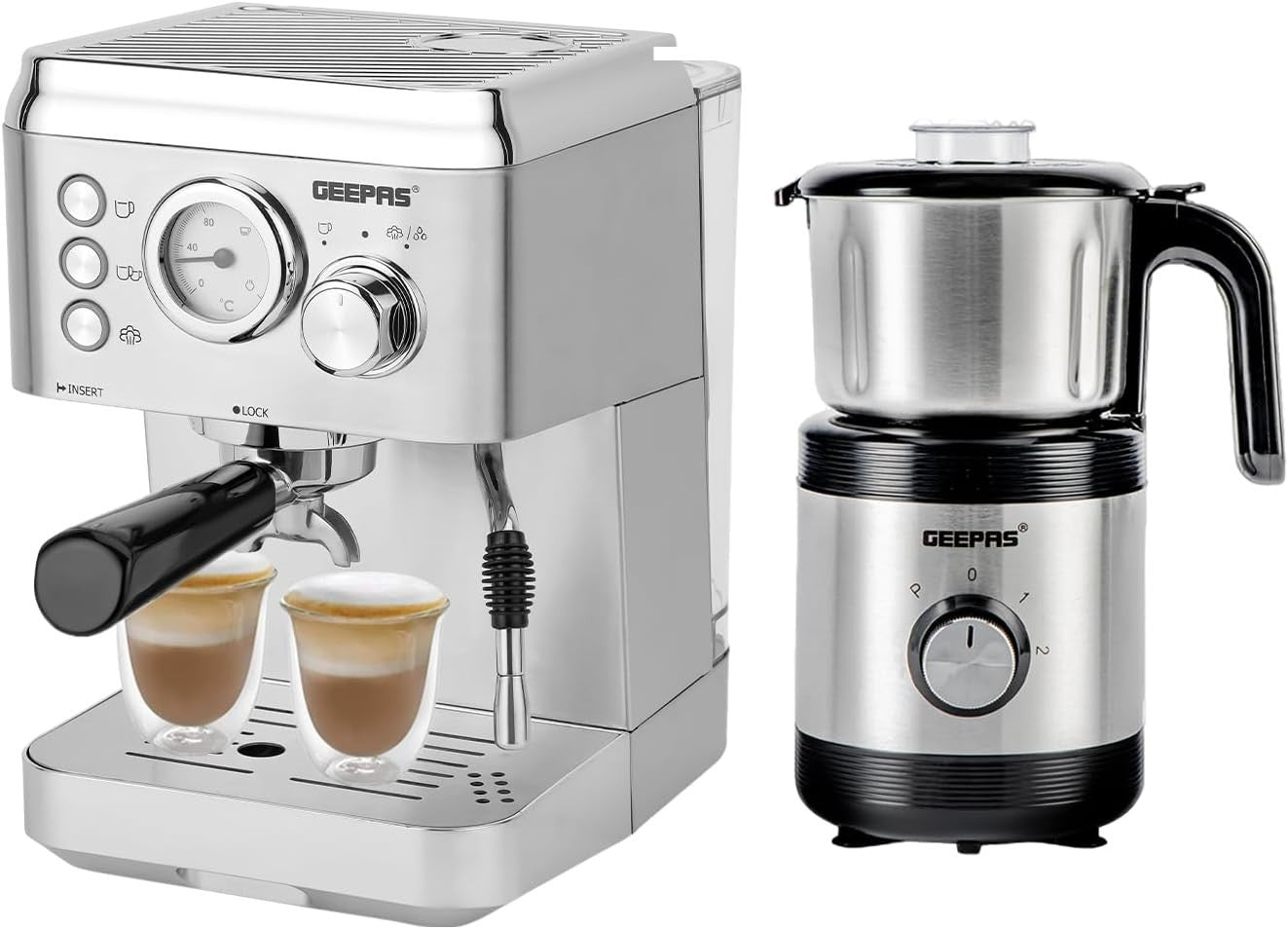 1140W Espresso Machine & 450W Grinder Set | 15-Bar Pressure | Milk Frother