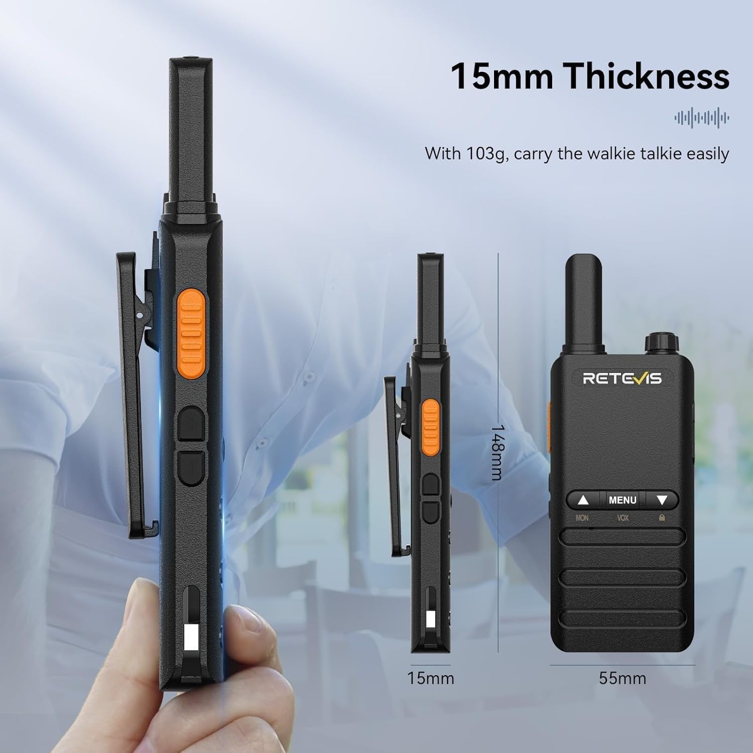 Slim Walkie Talkies 4 Pack VOX Earpiece 1620mAh Long Range Radio