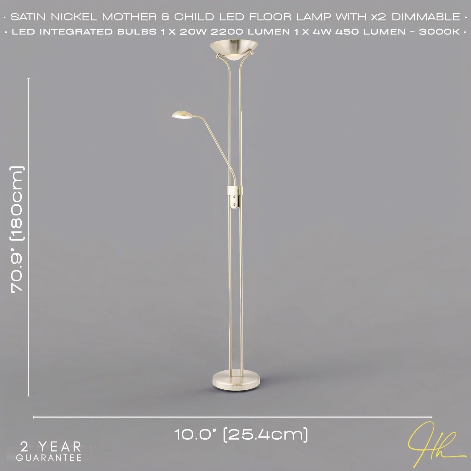 Satin Nickel Mother Child Floor Lamp Dimmable LED Reading Light