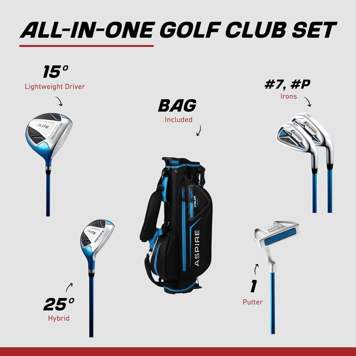 Junior Golf Club Set Ages 6–8 Right Hand Driver Hybrid Irons Bag