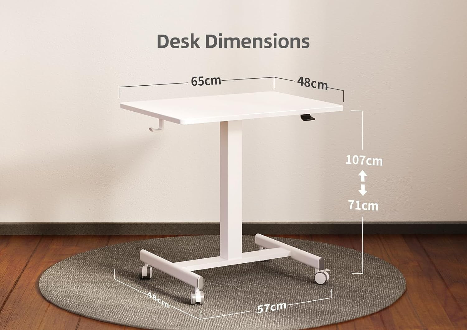 Mobile Standing Desk Height Adjustable Rolling Laptop Table Home Office 65x48cm