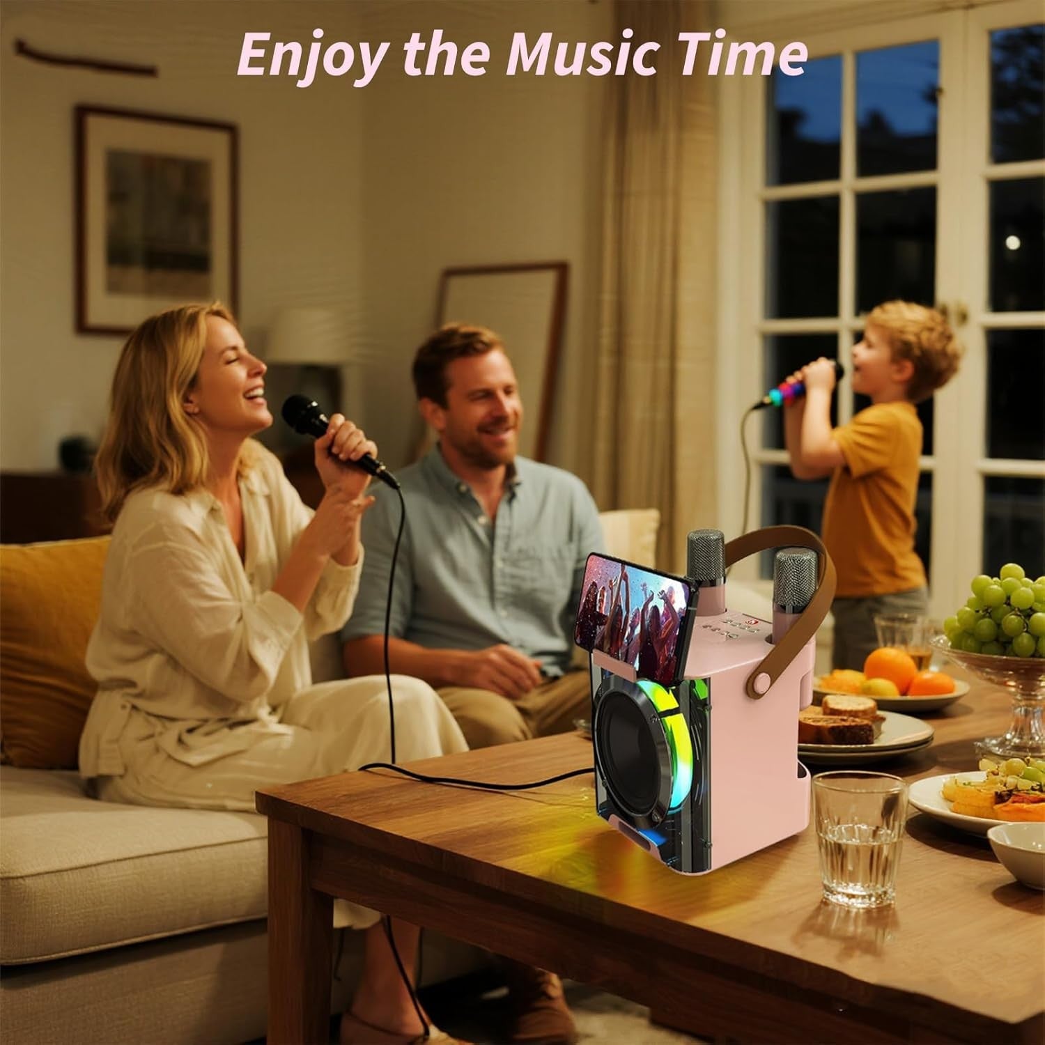 Portable Karaoke Machine 2 Wireless Mics LED