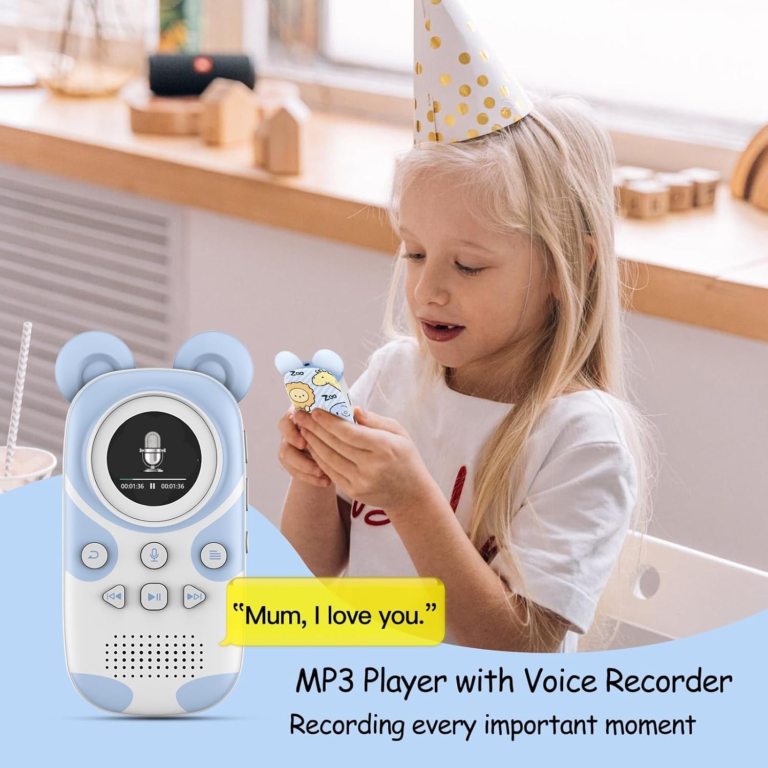 Kids MP3 Player 64GB Bluetooth 5.3 FM Speaker Alarm
