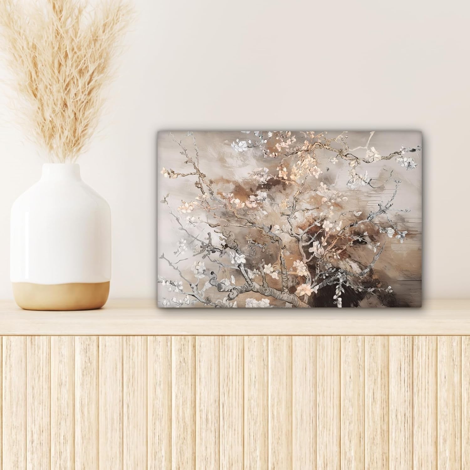 Almond Blossom Canvas Wall Art 30x20cm Beige Floral Decor