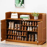 5-Tier Bamboo Shoe Cabinet with Pull-Down Doors, 117x33x85 cm Brown