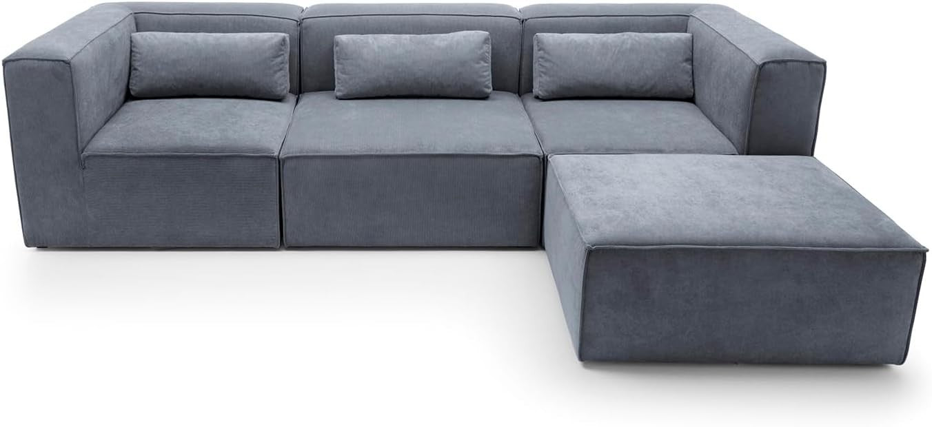 Dark Grey Corner Sofa 4 Seater | L Shape Modular Couch with Soft Chenille