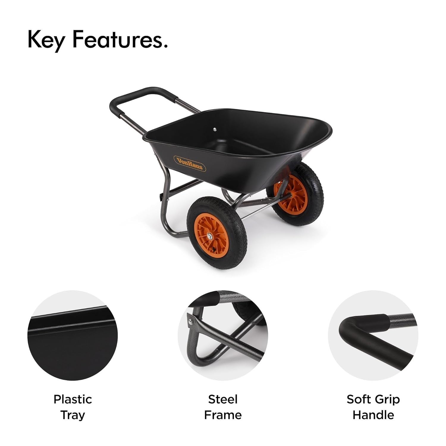 78L Dual Wheel Wheelbarrow – Steel Frame w/ Pneumatic Tyres & Grip Handle 100kg