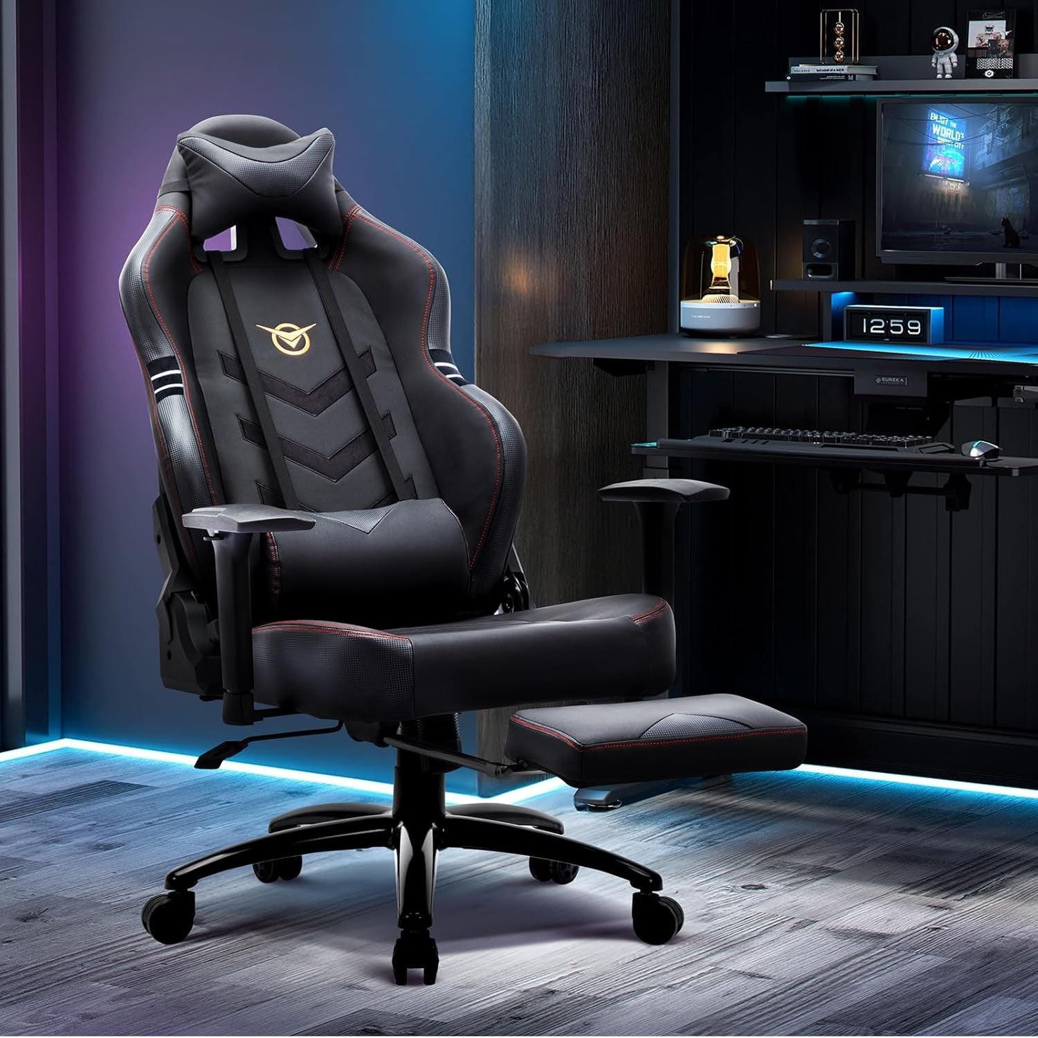 Big & Tall Gaming Chair Recliner w/ Footrest Lumbar Support