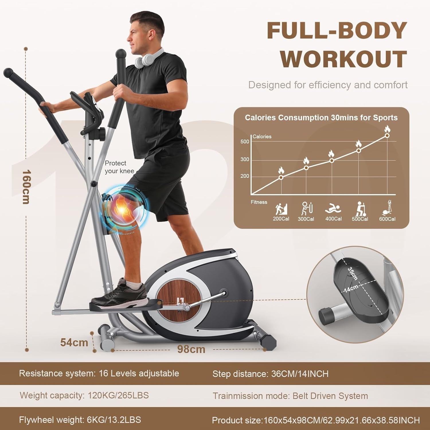 16-Level Magnetic Elliptical Cross Trainer Home Gym with LCD & Pulse Sensor