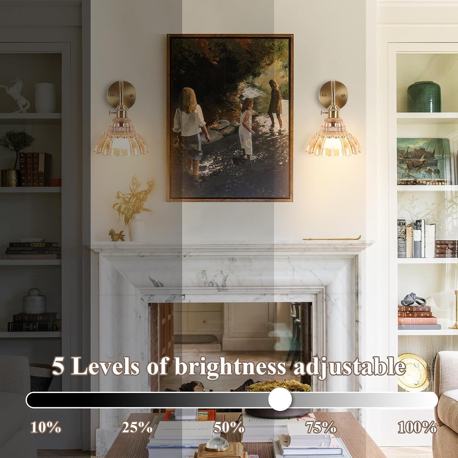 Rechargeable Vintage Wall Lights Amber Glass Dimmable Remote 2-Pack
