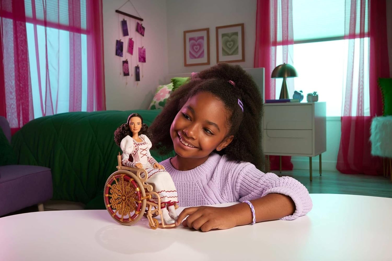 Magic Fashion Doll with Wheelchair Poseable Ballroom Dress Curly Hair