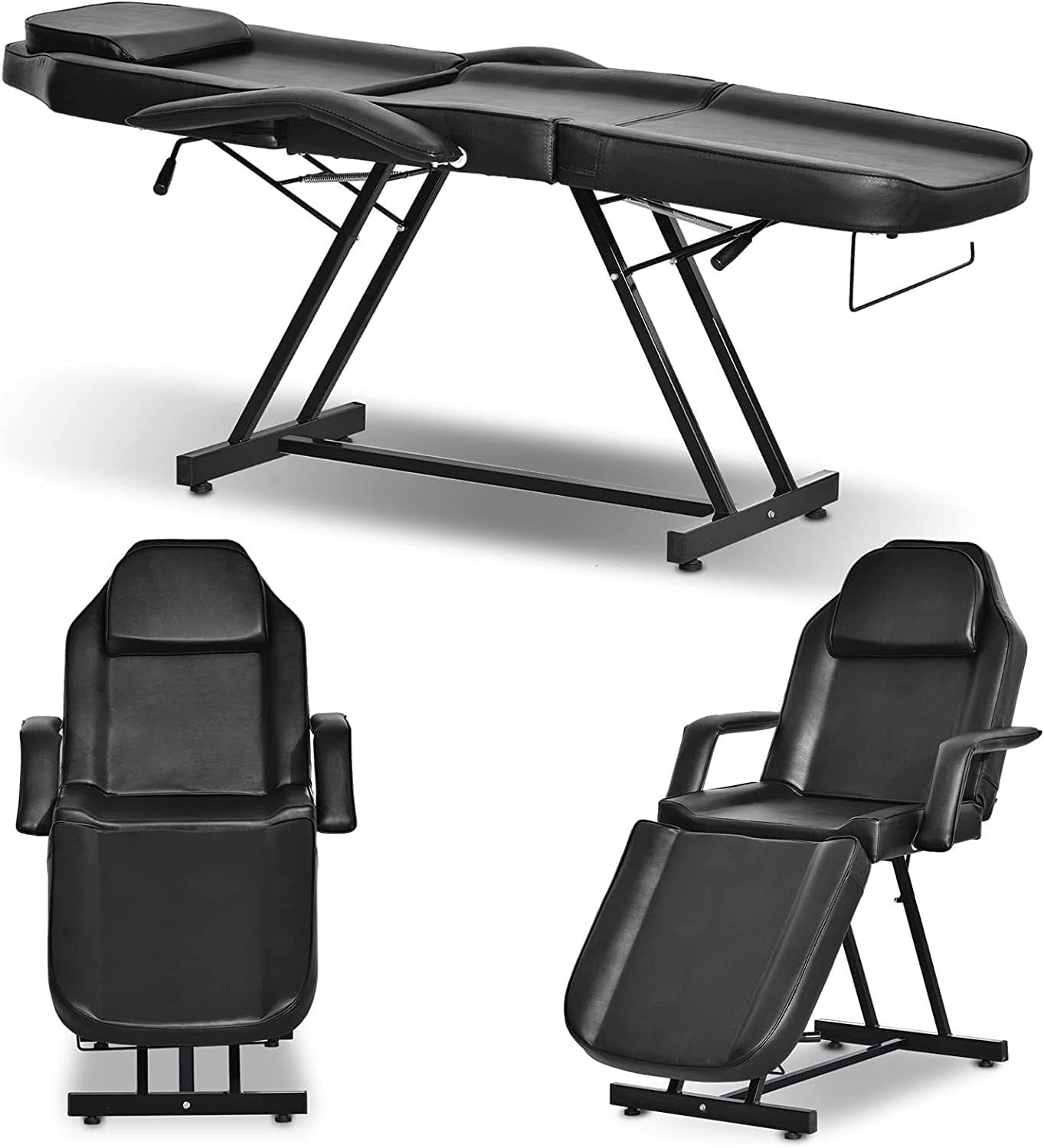 Adjustable 3-Section Beauty Massage Bed w/ Hydraulic Stool & 20 Sheets Black