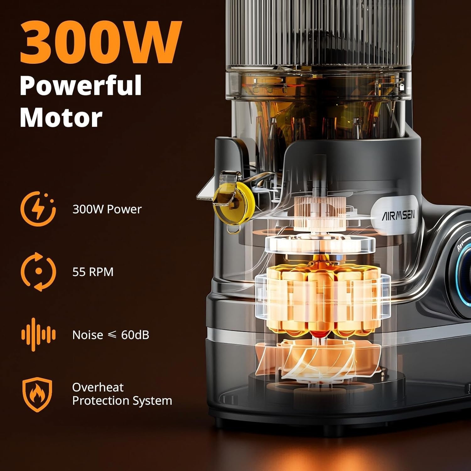 Cold Press Juicer 147mm Wide Chute Whole Fruit Auto Feed 2.1L