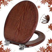 Antibacterial Wooden Toilet Seat Quick Release Oval Dark Walnut 45x37cm