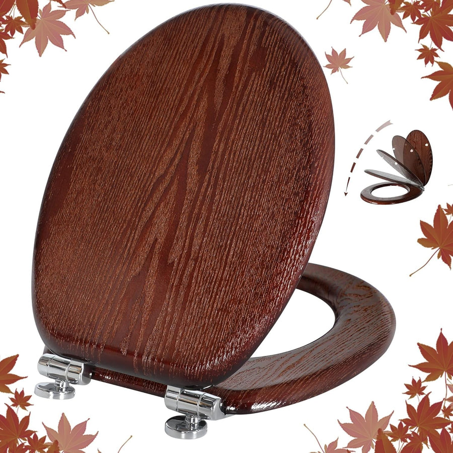 Antibacterial Wooden Toilet Seat Quick Release Oval Dark Walnut 45x37cm