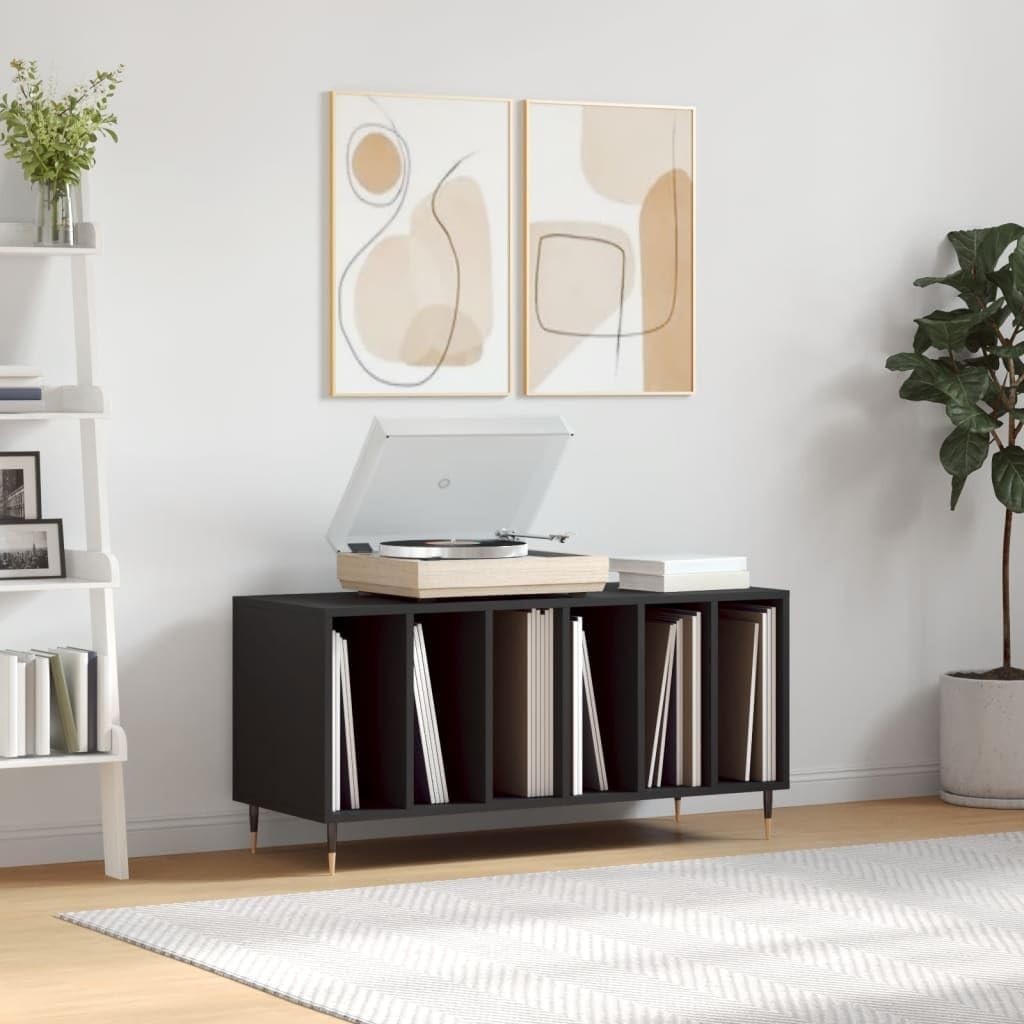 Vinyl Record Cabinet Storage Stand Turntable Media Unit Black Wood