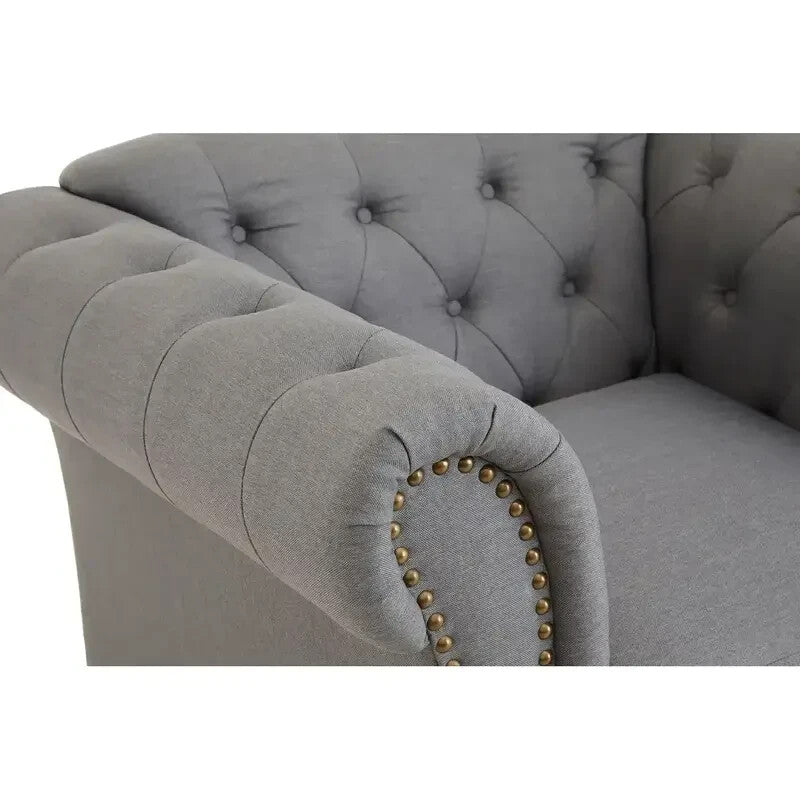 Grey Chesterfield Armchair – Button Tufted Fabric Chair, Classic Accent