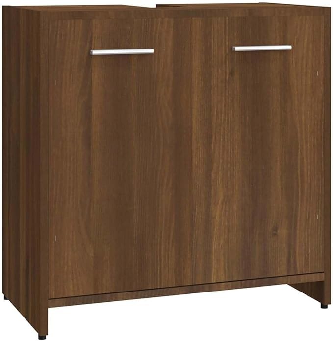 Brown Oak Bathroom Sink Cabinet 60x33x60cm Modern Under Sink Storage Cupboard