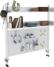 Clamp-On Desk Shelf 2-Tier White 100cm Organizer Pegboard Heavy-Duty Storage