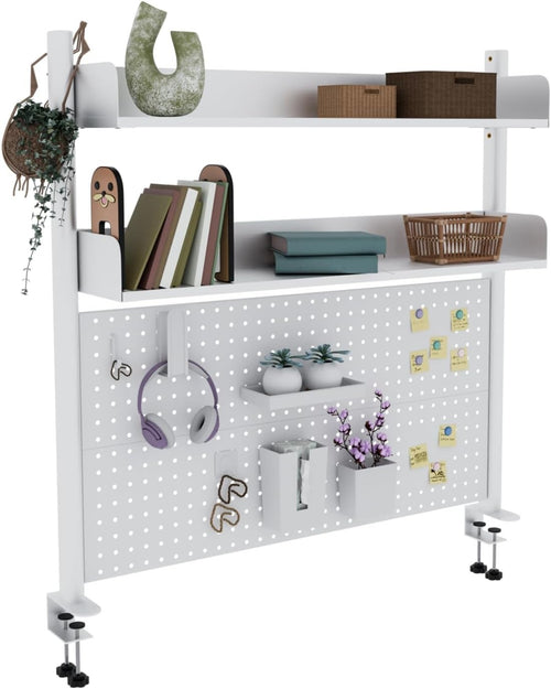 Clamp-On Desk Shelf 2-Tier White 100cm Organizer Pegboard Heavy-Duty Storage