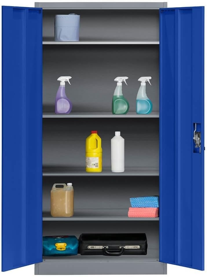 Heavy Duty Metal Storage Cabinet Lockable 4 Shelves PPE Office Garage Safe