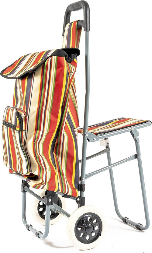 Shopping Trolley with Fold Down Seat Lightweight Grocery Cart Single Wheel